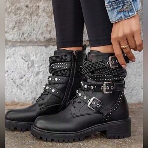 Studded Black Women's Combat Boots